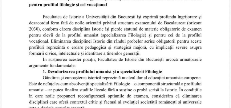 FIUB se opune eliminării Istoriei de la Bacalaureat
